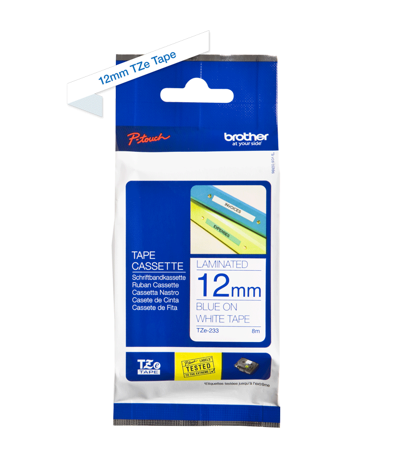 Genuine Brother TZe-233 Labelling Tape Cassette – Blue on White, 12mm wide 3